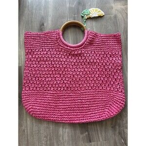 Tabitha Brown for‎ Target Avocado Tassel Charm Pink Woven Straw Tote